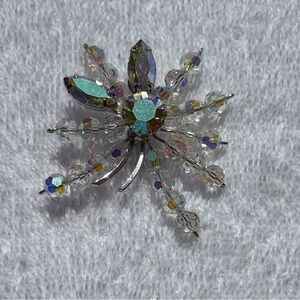 Vintage Continental Starburst Aurora Borealis Crystal Brooch Pin